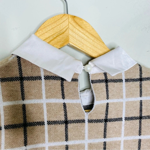 Tahari Beige Plaid Sweater With Layered Collared Undershirt Academia Preppy XS - Picture 8 of 10